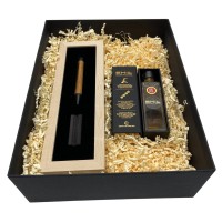 Exklusives Set: limitierter Drehkugelschreiber Whisky der Sommelier Edition von e+m Holzprodukte und Emil Whisky Kraftwerk der Brennerei Scheibel bei KönigPlus
